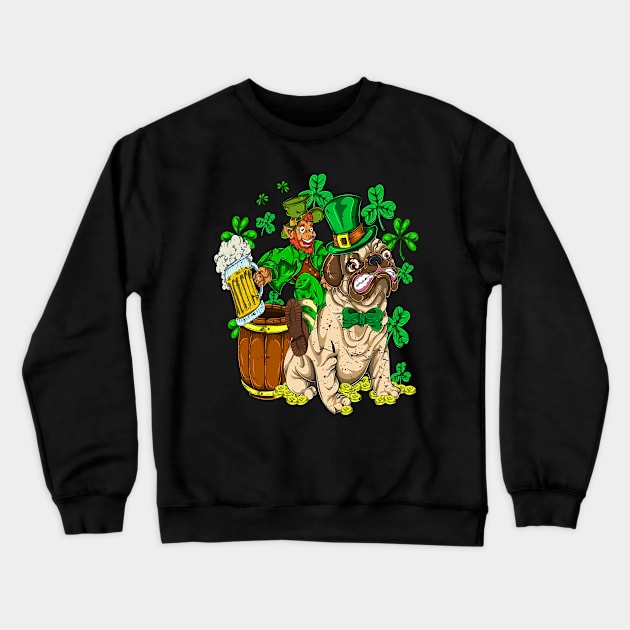 Pug Dog Irishman Beer Retro Saint Patricks Day Crewneck Sweatshirt by ShirtsShirtsndmoreShirts